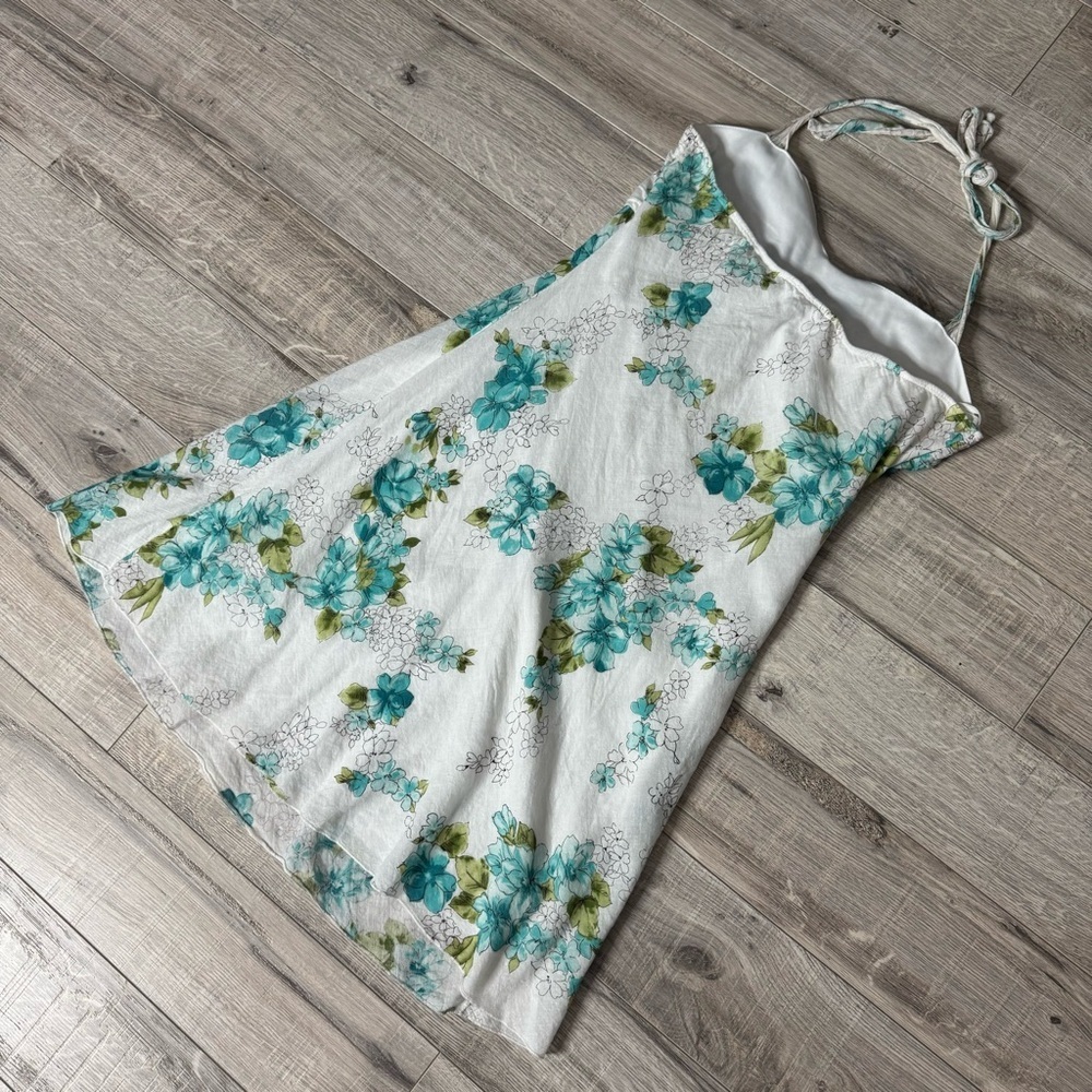 Mariposa dress floral white blue green flowers halter cute milkmaid boho y2k - Picture 3 of 9